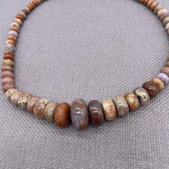 925 Sterling Silver Graduated Jasper Bead Necklace 17 Inch - Picture 3 of 8